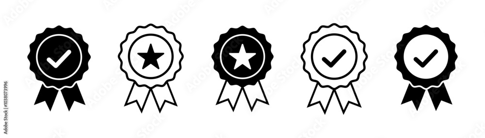 Approved or Certified Medal Icon. Certified Badge. Set Approval Check Icon Isolated, Approved or Verified Medal Icon. Vector Illustration Approved or Certified Medal Icon. Certified Badge. Set Approval Check Icon Isolated, Approved or Verified Medal Icon. Vector Illustration