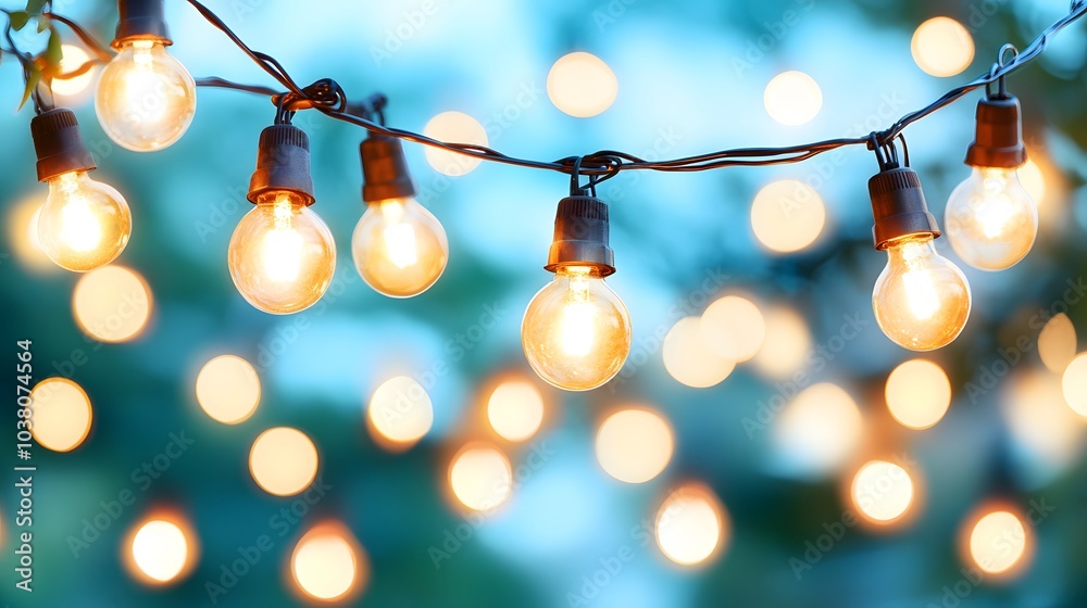 A string of glowing bulbs hangs against a soft-focus background, creating a warm and inviting atmosphere. A string of glowing bulbs hangs against a soft-focus background, creating a warm and inviting atmosphere.