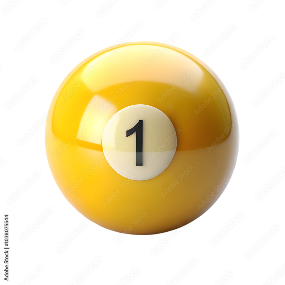 yellow billiard ball with number 1 isolated on transparent background yellow billiard ball with number 1 isolated on transparent background