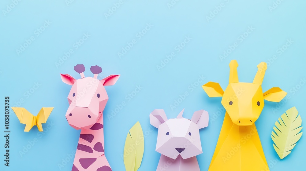 Obraz premium A collection of colorful origami animals on a blue background.