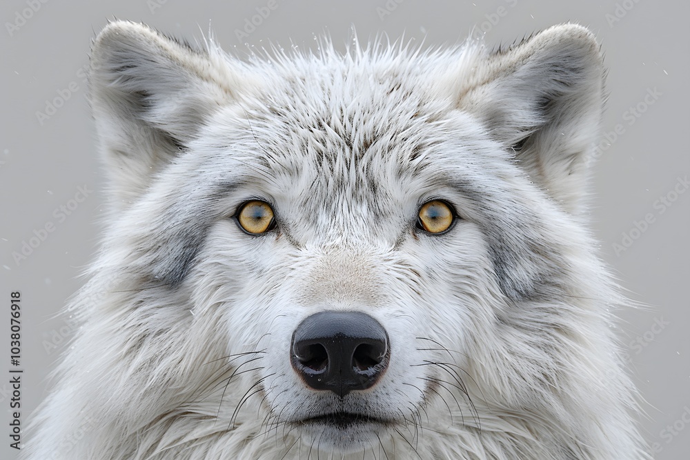 Fototapeta premium Majestic White Wolf Portrait in Winter Setting for Wildlife Conservation Themes