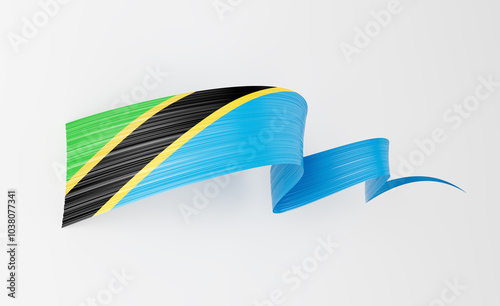 3d Flag Of Tanzania 3d Wavy Shiny Tanzania Ribbon Flag On White Background 3d Illustration