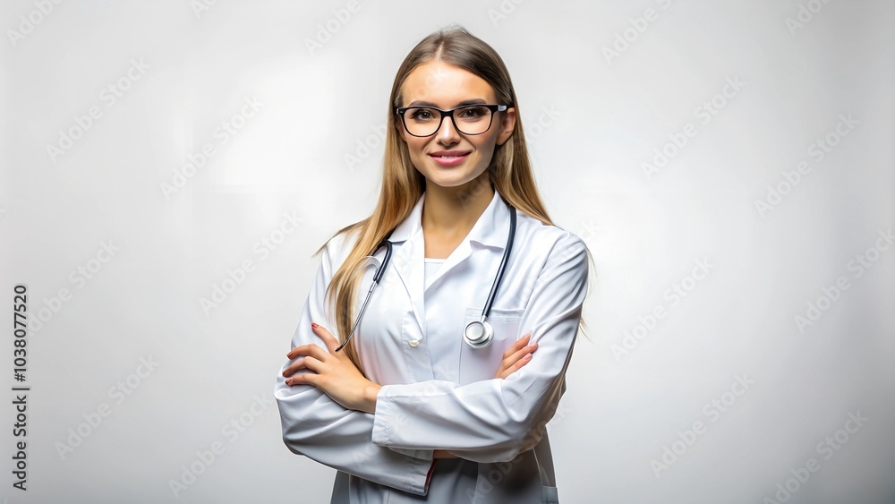 Happy Young Doctor Girl Standing in Solid Background Happy Young Doctor Girl Standing in Solid Background