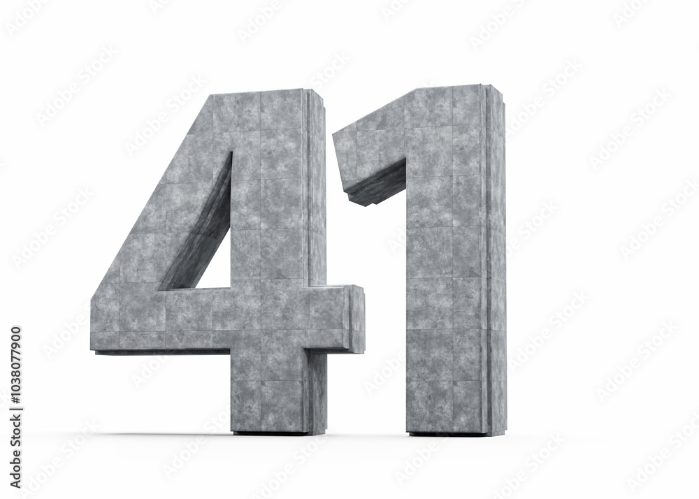 Obraz premium Concrete Number Forty One 41 Digit Made Of Grey Concrete Stone White Background 3d Illustration