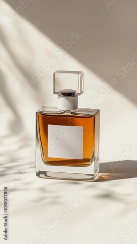 Amber Elixir: Luxurious Perfume Bottle in Sunlight  photo