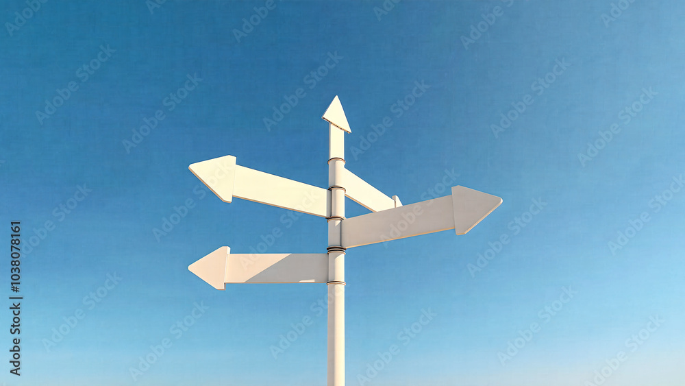 This sign is a blank sign with white arrows pointing in four directions and one arrow pointing up. This sign is a blank sign with white arrows pointing in four directions and one arrow pointing up.