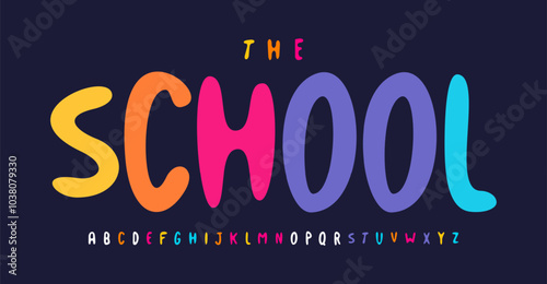 Colorful playful font, vibrant rounded letters, joyful modern alphabet, smooth plasticine-like style typography for kid logo, bright school headline, youthful branding. Vector typeset.