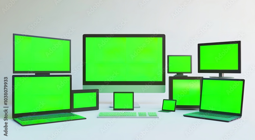 Green Screens on the Screens of Different-Sized Computers Green Screens on the Screens of Different-Sized Computers