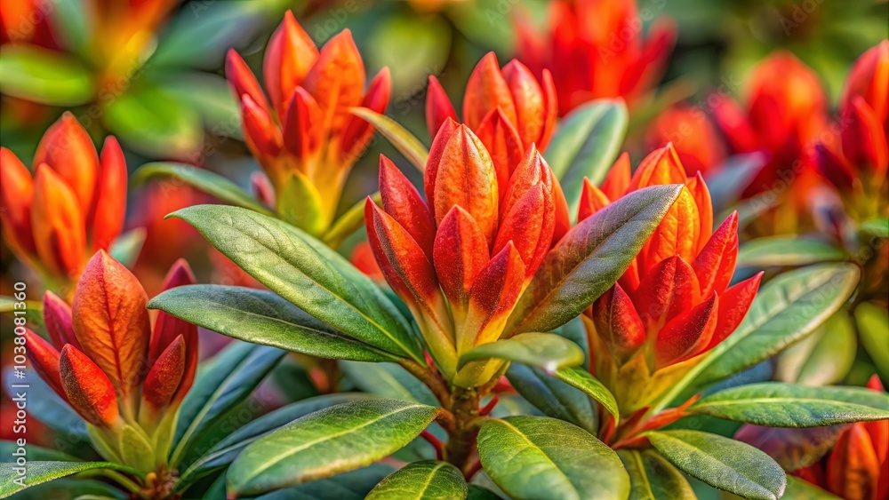 Obraz premium A vibrant cluster of flower buds poised for bloom, their fiery red hues and delicate structure hinting at the beauty soon to unfurl