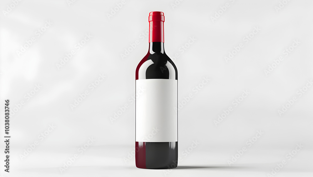 Fototapeta premium A red wine bottle with a blank label, isolated on a white background, with no shadow