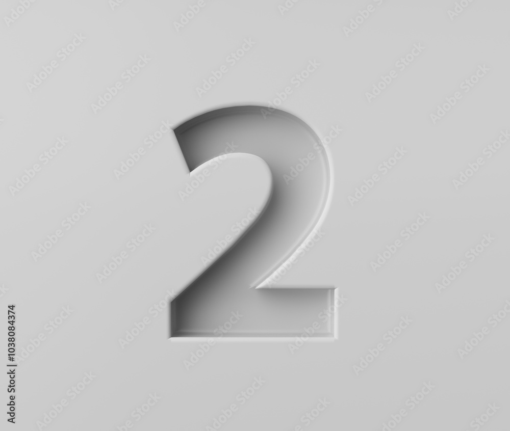Sleek White Number 2 Two With A Subtle Shadow Embossed Into Grey Background 3D Illustration Sleek White Number 2 Two With A Subtle Shadow Embossed Into Grey Background 3D Illustration
