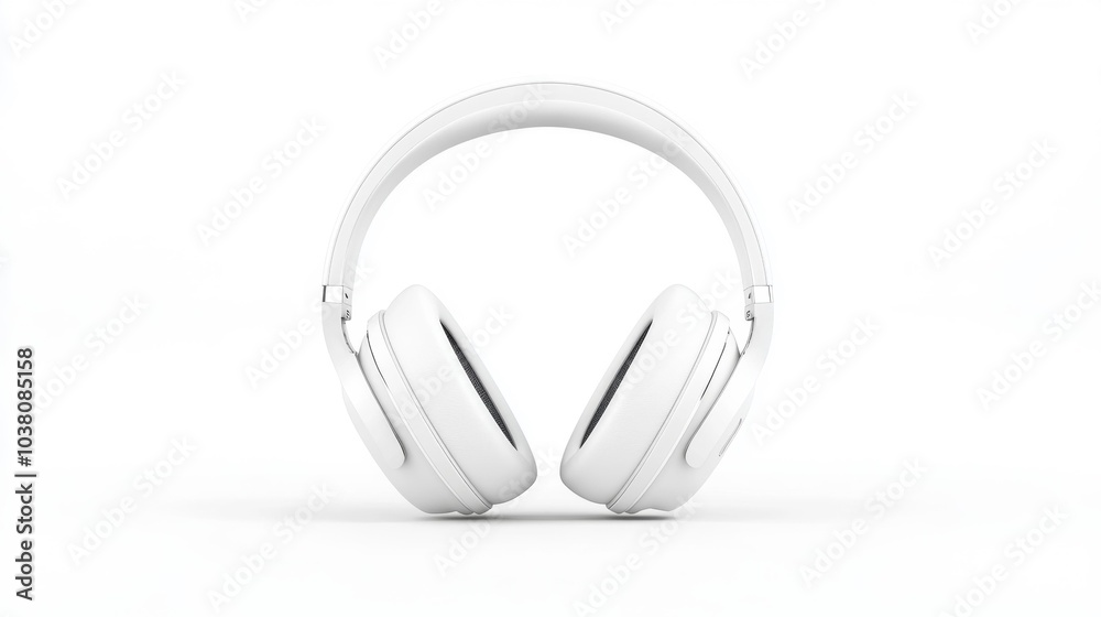 Wireless over-ear headphones in sleek white design isolated on white background Ideal for technology music and audio product presentations. Generative AI Wireless over-ear headphones in sleek white design isolated on white background Ideal for technology music and audio product presentations. Generative AI