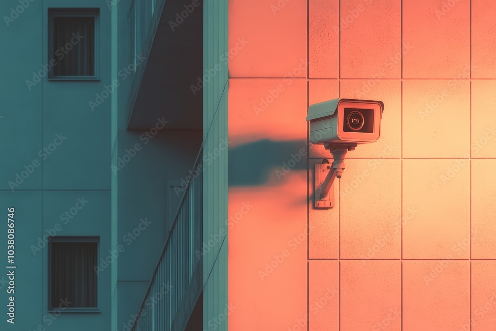 Modern Surveillance Camera on Building Wall Modern Surveillance Camera on Building Wall