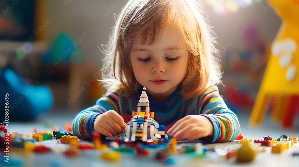 A young boy is playing with colorful building blocks. A young boy is playing with colorful building blocks.