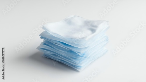 Sterile wipes stacked on a white background – hygiene and cleanliness in medical and personal care settings. Generative AI photo