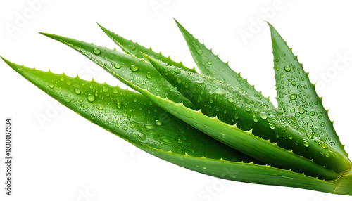 Fresh aloe vera leaves with water droplets on a white isolated background transparent
