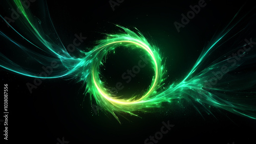 Vibrant Neon Green and Blue Swirls in Dynamic Motion with Glowing Particles and Futuristic Light Trails - High-Contrast Digital Art for Sci-Fi, Cosmic, and Fantasy Themes