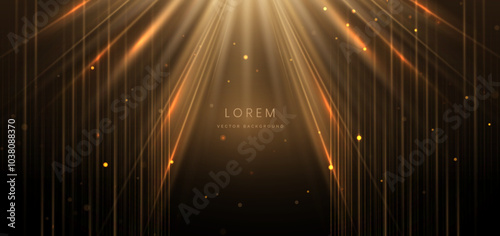 Abstract elegant gold glowing line with lighting effect sparkle on brown background.