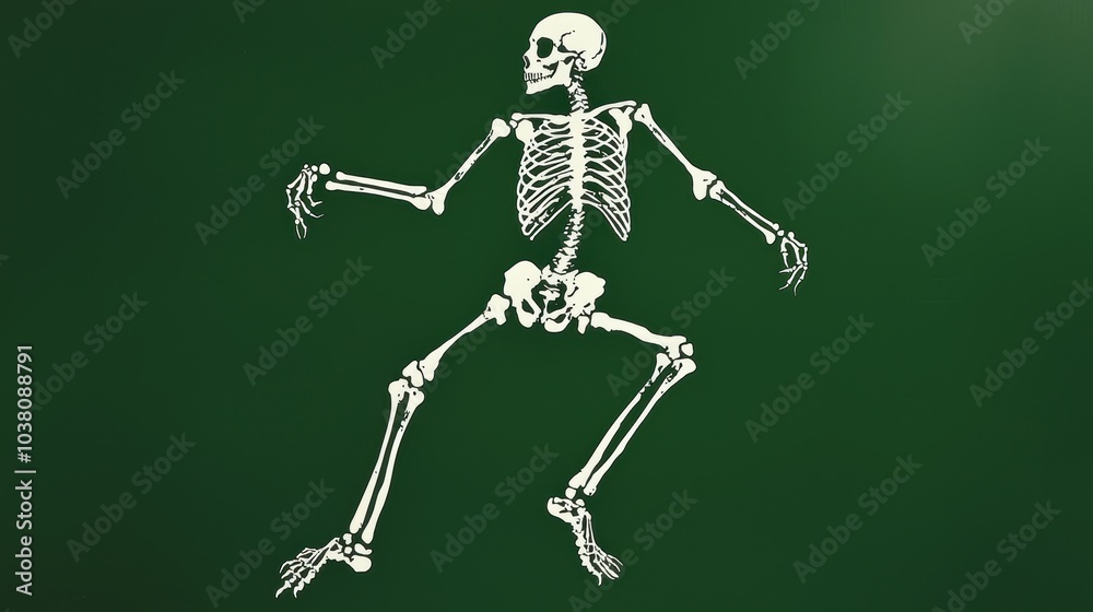 Simple Skeleton Outline on Green Background Simple Skeleton Outline on Green Background