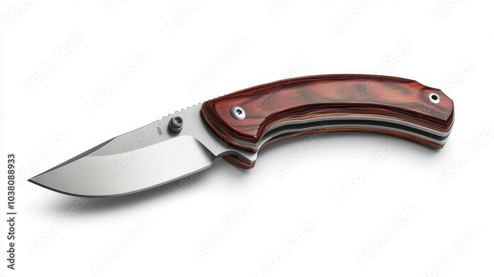 Folding utility knife with wooden handle isolated on white background multipurpose tool for cutting and crafting. Generative AI Folding utility knife with wooden handle isolated on white background multipurpose tool for cutting and crafting. Generative AI