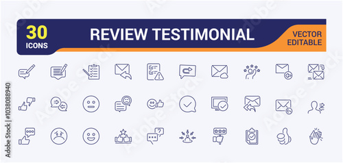 Testimonial and Review line icons. Related to customer experience, client satisfaction, feedback. Editable stroke. Vector illustration
