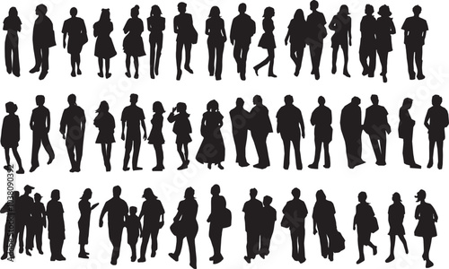 Shadow people in various gestures, vector silhouettes of men and a women