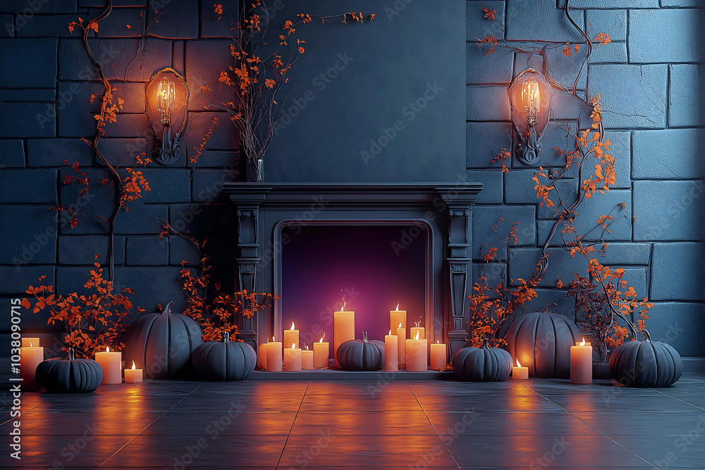 The mystical interior of the old castle. Halloween decorations inside an ancient building. A dark room with a mysterious atmosphere. The mystical interior of the old castle. Halloween decorations inside an ancient building. A dark room with a mysterious atmosphere.