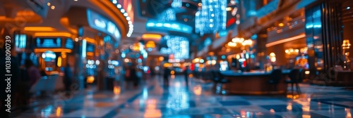 A vibrant casino interior with bright lights and bustling activity during the...