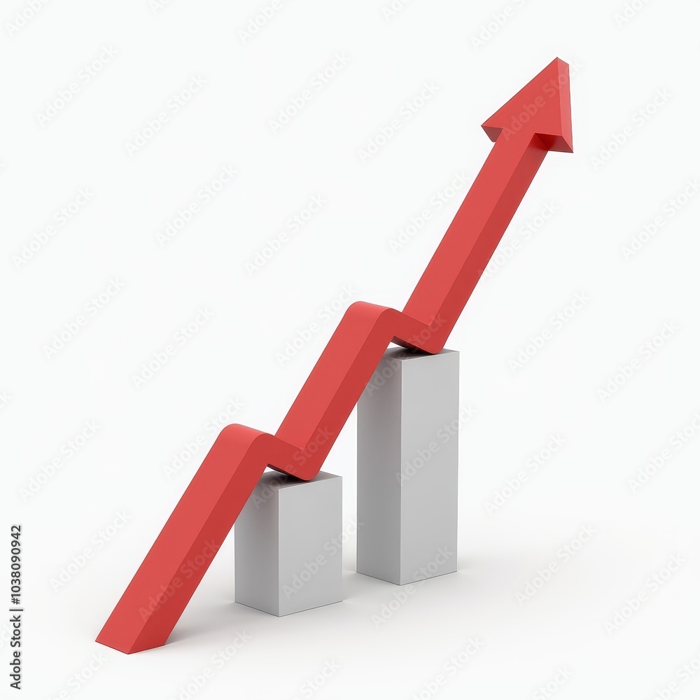 Business graph with an upward arrow and a chart illustrating growth Business graph with an upward arrow and a chart illustrating growth