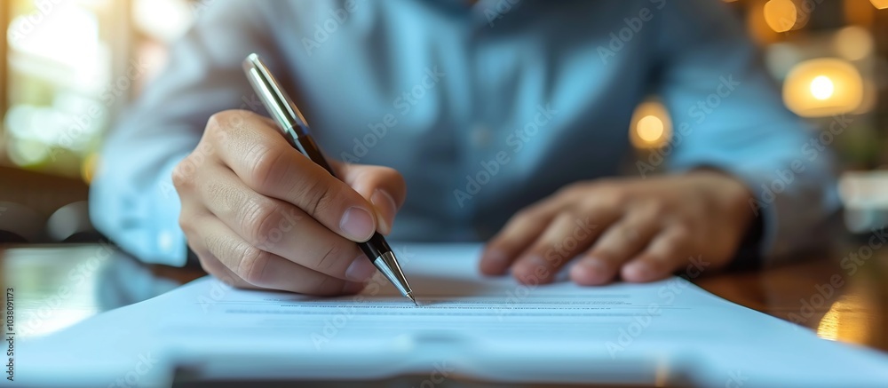 Businessman use elegant pen to signing contract Businessman use elegant pen to signing contract