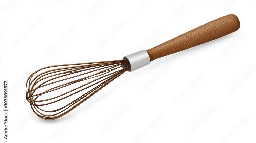 Brown metal whisk with wooden handle on a white background a modern kitchen utensil stock photo perfect for food and culinary projects. Generative AI Brown metal whisk with wooden handle on a white background a modern kitchen utensil stock photo perfect for food and culinary projects. Generative AI