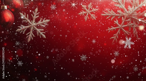 Festive red and white background with snowflakes suitable for holiday celebra...