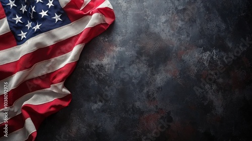 Close up view of an American flag showcasing vibrant colors and intricate det...