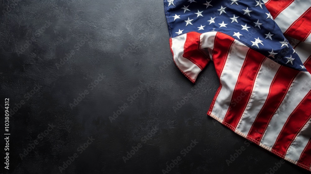 Naklejka premium Close up view of an American flag showcasing vibrant colors and intricate details of the fabric