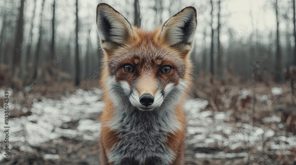Obraz premium Majestic Red Fox in Winter Forest Setting