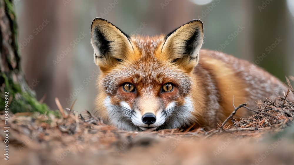 Fototapeta premium Close-Up of a Red Fox in Forest Environment