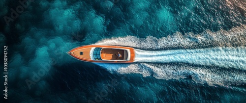 Luxury boat gliding across turquoise waters in bright sunlight on a clear day