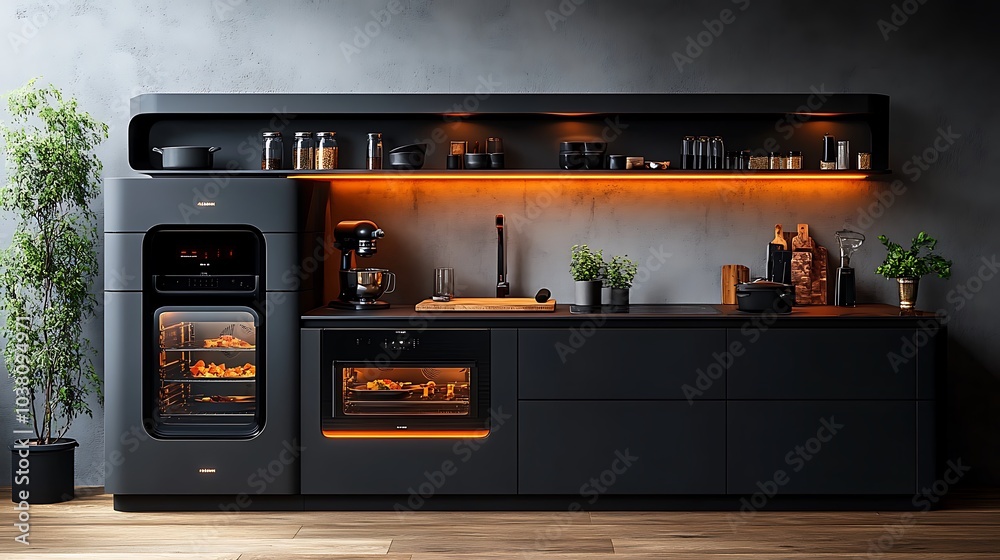 Modern Cyber Kitchen with Smart Appliances and Lighting Modern Cyber Kitchen with Smart Appliances and Lighting