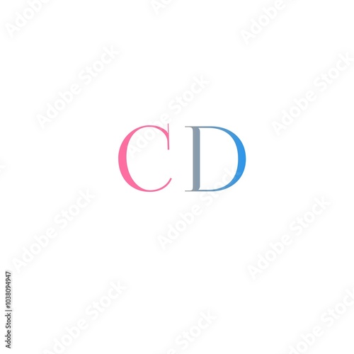 Minimalist pink and blue CD letters on white background.