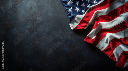 Close up view of an American flag showcasing vibrant colors and intricate det...