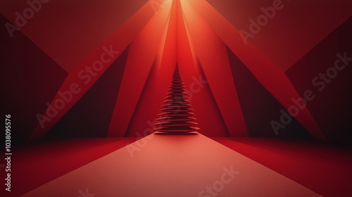 Red paper tree design on a solid red background ideal for festive decorations...