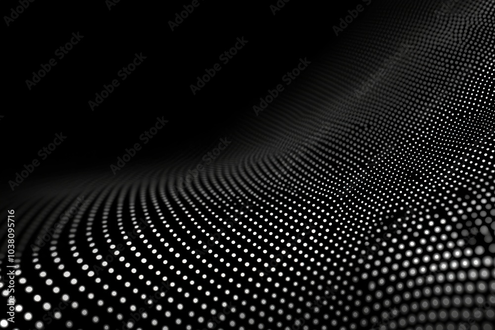 A monochromatic wave of dots creates a dynamic visual effect, suggesting movement and depth in a digital or abstract context. A monochromatic wave of dots creates a dynamic visual effect, suggesting movement and depth in a digital or abstract context.