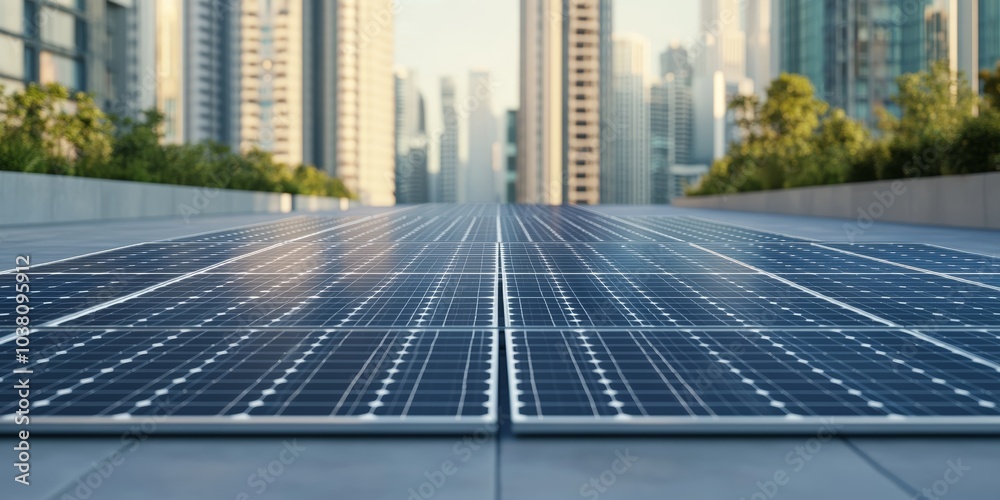Fototapeta premium Urban Park with Solar Panels in Modern Setting
