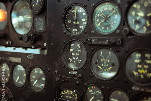 Instrument Panel of a Vintage Aircraft Cockpit