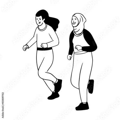 two woman running together

