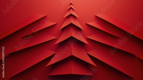 Red paper tree design on a solid red background ideal for festive decorations...