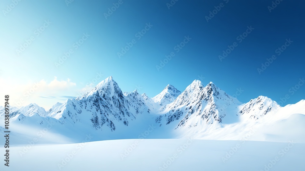 Majestic snow-covered mountains under a clear blue sky, serene winter landscape. Majestic snow-covered mountains under a clear blue sky, serene winter landscape.