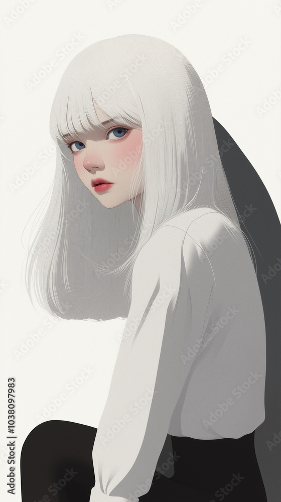 Portrait of a Young Person with White Hair and Blue Eyes Portrait of a Young Person with White Hair and Blue Eyes