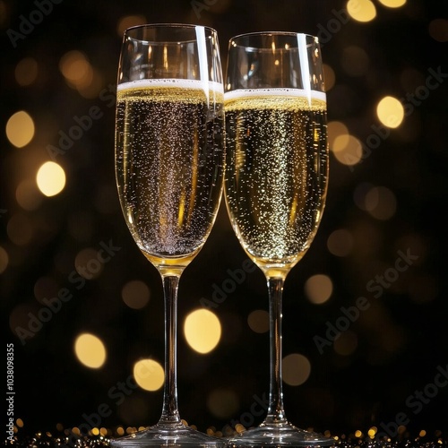 Bubbly champagne glasses celebrate a festive occasion with sparkling bubbles ...