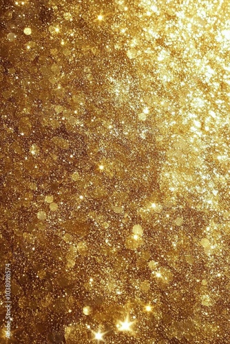 Golden glittery surface glistening under bright light in an artistic display